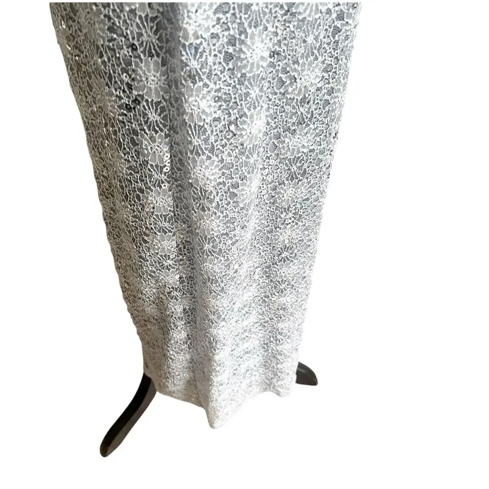 R&M Richards Vintage Sequin Maxi Dress Silver Size 8 Fairy Godmother Y2K 90’s